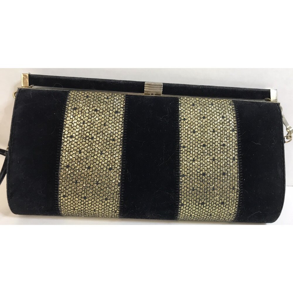 Beautiful Persaud of London Mod Long 1960s Velvet Gold Clutch Purse Strap